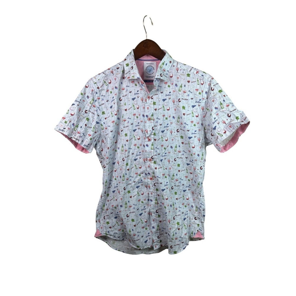A Fish Named Fred Short Sleeve Shirt Button Up All Over Print Size Medium